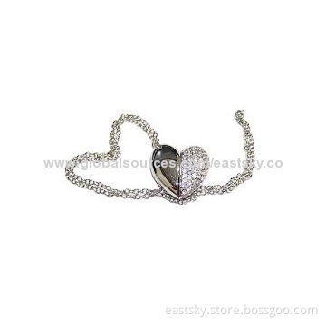 Custom Jewelry Heart USB Flash Drive, Made of Metal and Jewelry Shell, 64MB to 32GB Memory Capacity